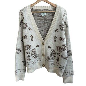 American Eagle Paisley Vneck Cardigan Sweater Cottagecore Boho Cream XL